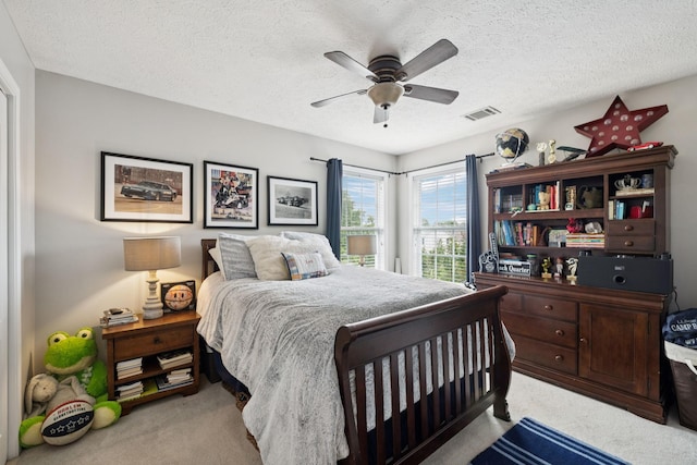 3232 Dark Woods Dr, Franklin, TN 37064 - bedroom featuring carpet flooring, a textured ceiling, a ceiling fan, and access to exterior