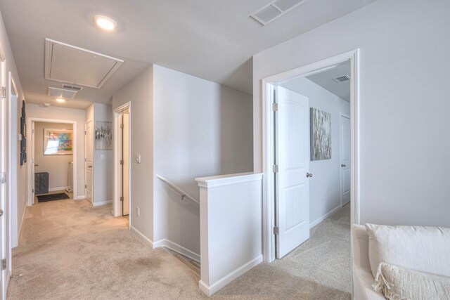 207 Welara St, Murfreesboro, TN 37129 - hall featuring attic access, light carpet, and an upstairs landing