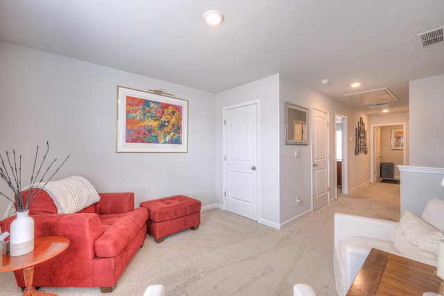 207 Welara St, Murfreesboro, TN 37129 - living area with attic access, light carpet, and recessed lighting