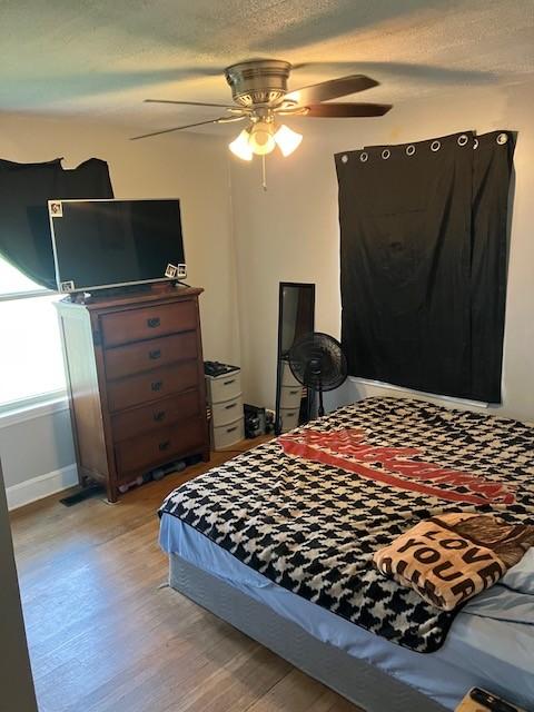 117 Willow St N, Cowan, TN 37318 - bedroom with light wood-type flooring, ceiling fan, and a textured ceiling