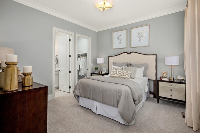 7243 Murrel Dr, Franklin, TN 37064 - bedroom with crown molding, light colored carpet, a walk in closet, a closet, and ensuite bathroom