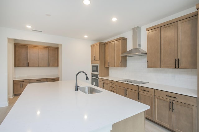 2359 Williamsport Lndg, Columbia, TN 38401 - kitchen featuring wall chimney exhaust hood, black electric stovetop, built in microwave, light countertops, and tasteful backsplash