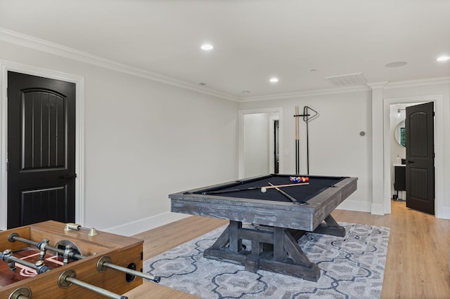 4024 Campania Strada, Spring Hill, TN 37174 - rec room featuring light wood-style floors, crown molding, billiards table, and recessed lighting