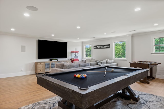 4024 Campania Strada, Spring Hill, TN 37174 - recreation room with crown molding, light wood-type flooring, recessed lighting, and billiards