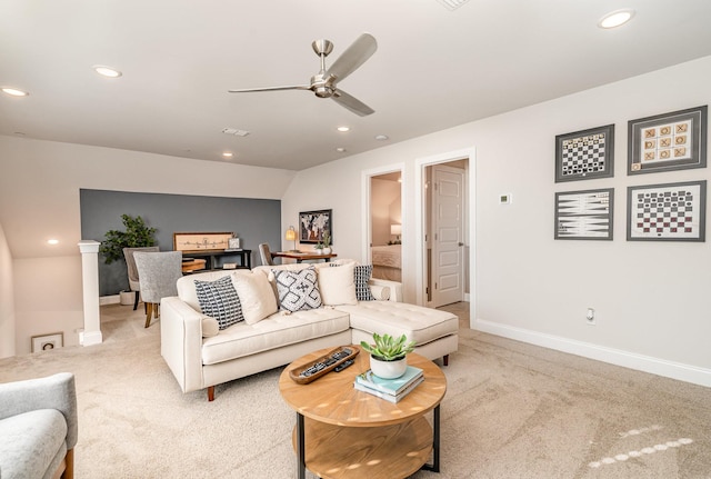 1234 Wrights Mill Rd, Spring Hill, TN 37174 - living area with light colored carpet, recessed lighting, and ceiling fan