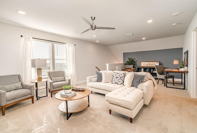 1234 Wrights Mill Rd, Spring Hill, TN 37174 - living area with a ceiling fan, recessed lighting, and light carpet