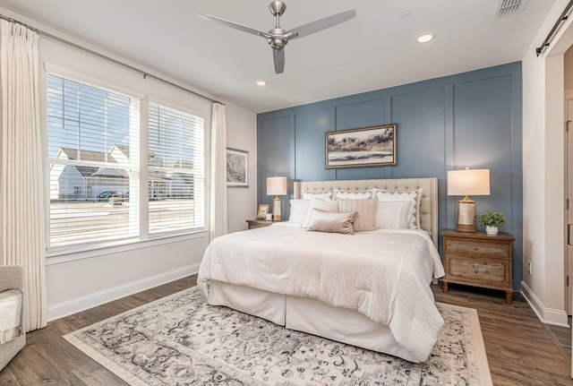 1234 Wrights Mill Rd, Spring Hill, TN 37174 - bedroom with dark wood-style floors, recessed lighting, and ceiling fan