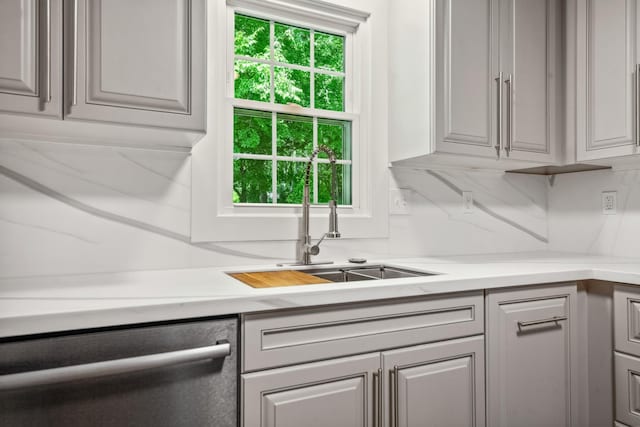 116 Skyview Dr, Columbia, TN 38401 - kitchen with dishwasher, light countertops, and gray cabinets