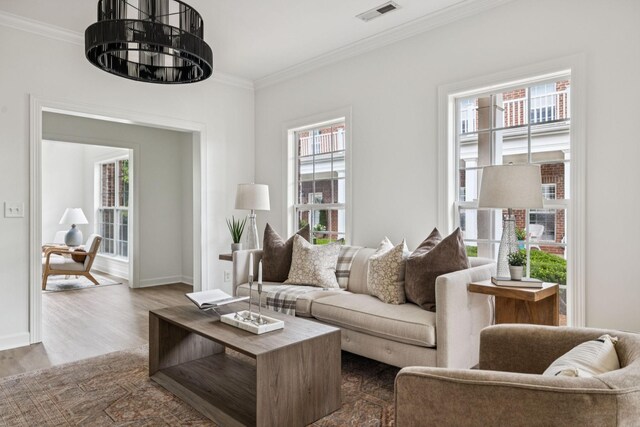 140 Ormesby Pl, Franklin, TN 37064 - living room with dark wood finished floors and crown molding