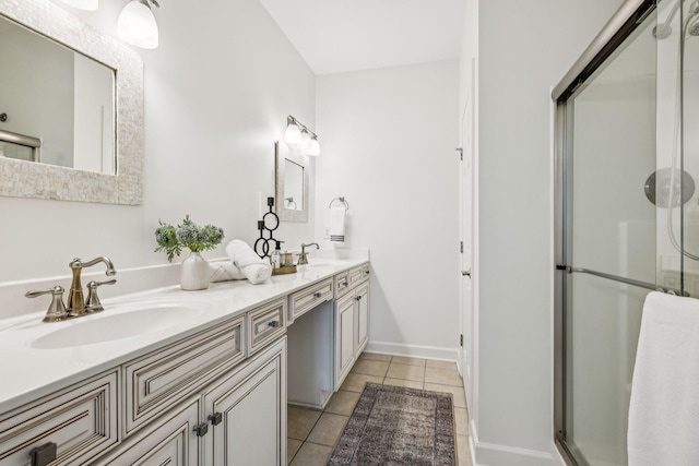 140 Ormesby Pl, Franklin, TN 37064 - bathroom featuring double vanity, a stall shower, and tile patterned floors