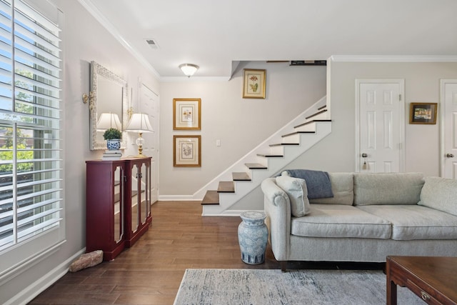 1013 E Northfield Blvd, Murfreesboro, TN 37130 - living room with crown molding, stairway, and wood finished floors
