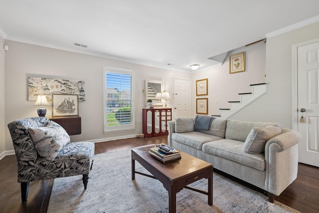 1013 E Northfield Blvd, Murfreesboro, TN 37130 - living area featuring ornamental molding, stairway, and wood finished floors