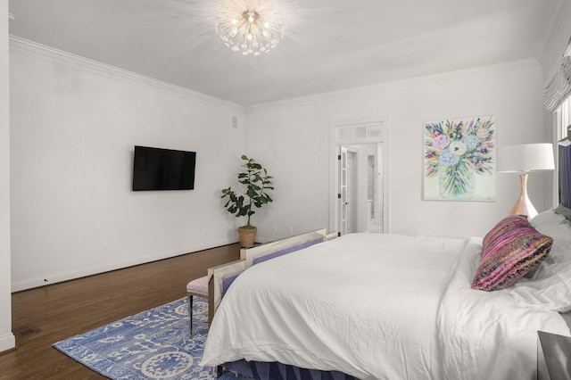 5605 Ottershaw Ct, Brentwood, TN 37027 - bedroom featuring ornamental molding, wood finished floors, and a chandelier