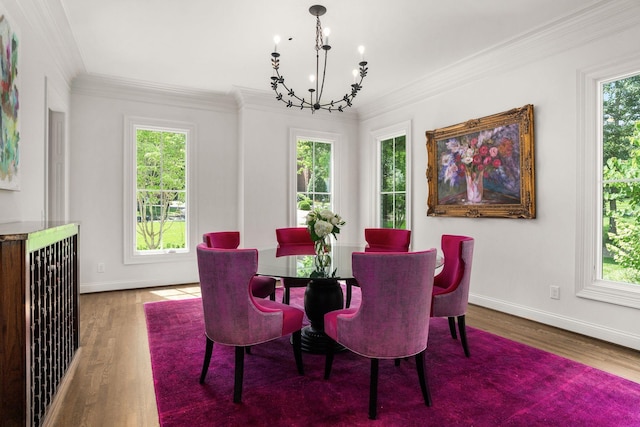 5605 Ottershaw Ct, Brentwood, TN 37027 - dining space with a chandelier, healthy amount of natural light, wood finished floors, and crown molding