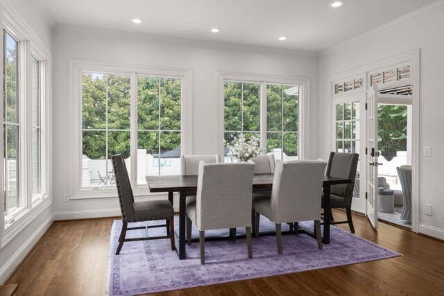 5605 Ottershaw Ct, Brentwood, TN 37027 - dining room featuring plenty of natural light, dark wood finished floors, recessed lighting, and crown molding