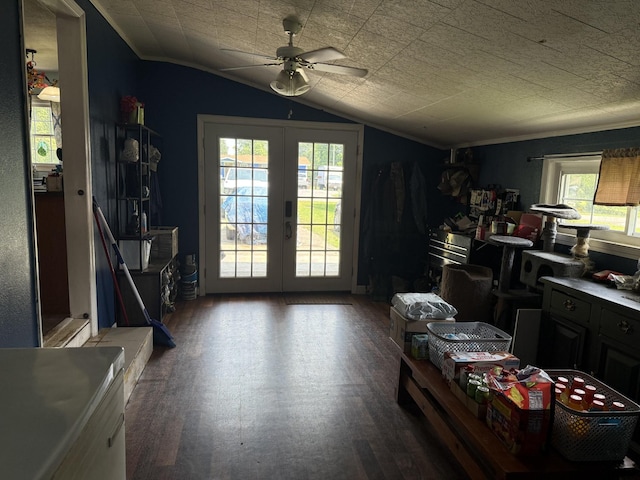 78 Mcdonough Rd, Dunlap, TN 37327 - living room featuring lofted ceiling, french doors, wood finished floors, and ceiling fan