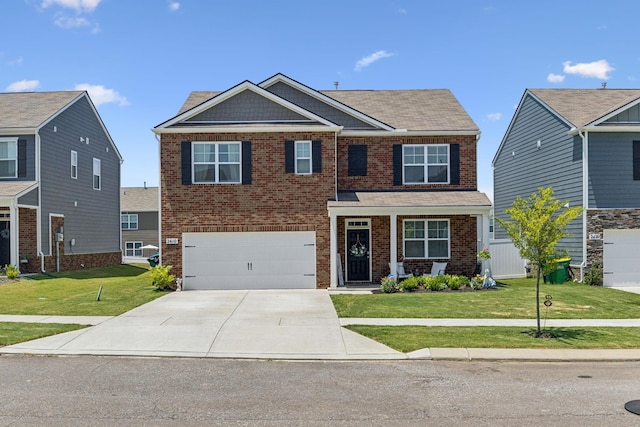 2410 Tate Farm Ln, White House, TN 37188 - craftsman-style house with brick siding, concrete driveway, an attached garage, and a front yard