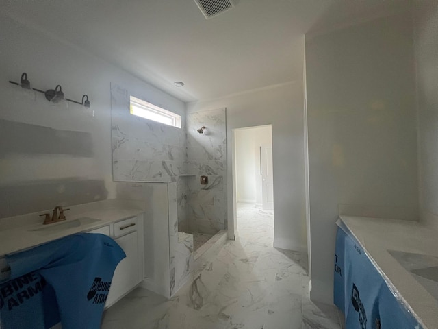 1830 Ableson Way, Columbia, TN 38401 - bathroom with vanity, a marble finish shower, and marble look tile flooring
