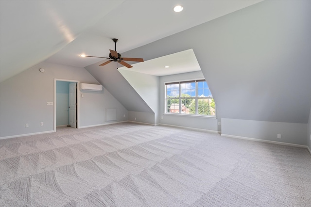 717 Pleasant View Dr, Columbia, TN 38401 - additional living space featuring lofted ceiling, light colored carpet, an AC wall unit, ceiling fan, and recessed lighting
