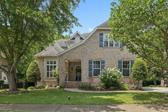 4019 Fremantle Cir, Spring Hill, TN 37174 - view of front facade with brick siding, a front yard, and a shingled roof