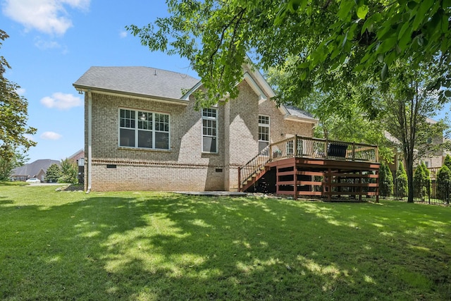 4019 Fremantle Cir, Spring Hill, TN 37174 - rear view of property featuring a deck, stairs, brick siding, crawl space, and roof with shingles
