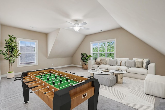 4019 Fremantle Cir, Spring Hill, TN 37174 - recreation room featuring light colored carpet, a ceiling fan, and lofted ceiling