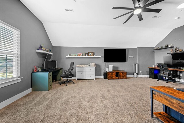 1021 Tulip Dr, Ashland City, TN 37015 - carpeted office space featuring lofted ceiling and a ceiling fan