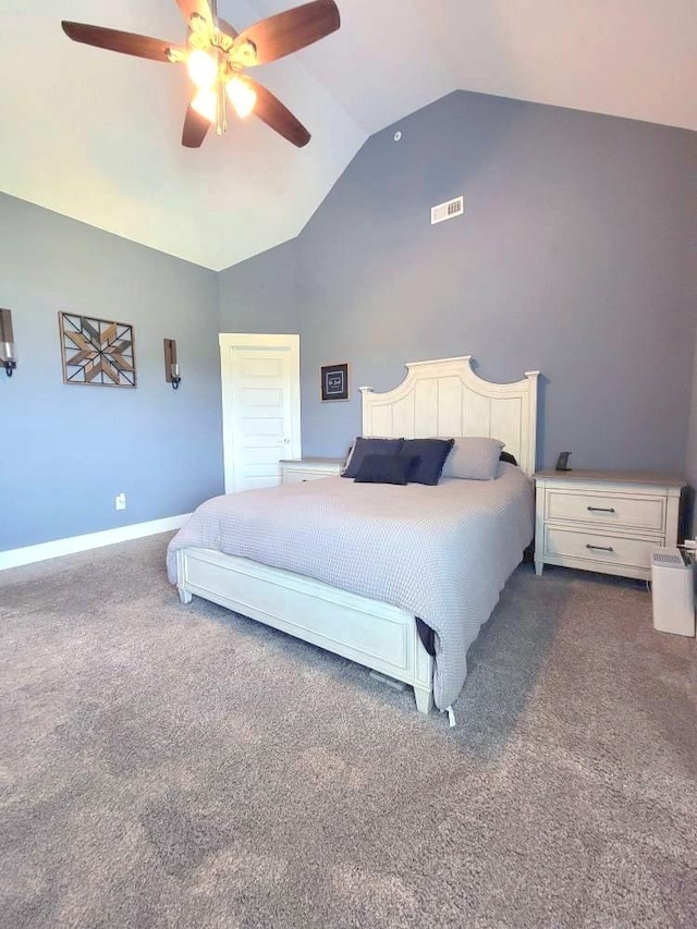 1021 Tulip Dr, Ashland City, TN 37015 - bedroom featuring lofted ceiling, dark carpet, and ceiling fan