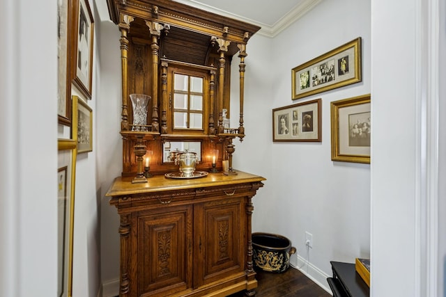 9020 Wenlock Ln, Franklin, TN 37064 - bathroom featuring wood finished floors, ornamental molding, and vanity