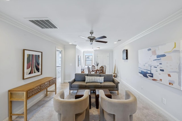 9020 Wenlock Ln, Franklin, TN 37064 - living room with a ceiling fan, ornamental molding, and recessed lighting