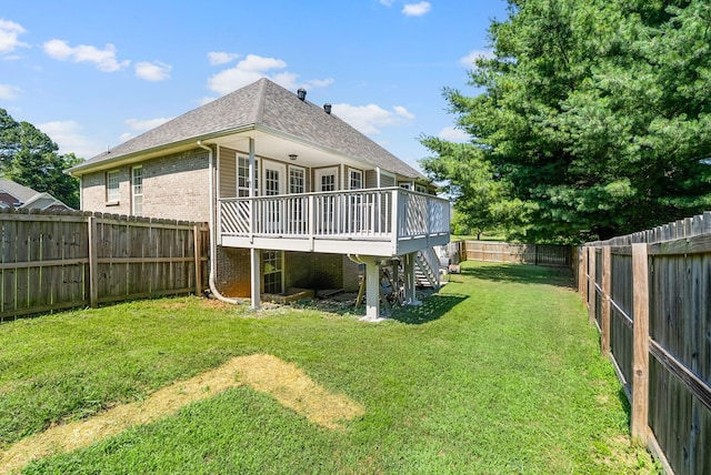 4328 Monticello Trce, Adams, TN 37010 - back of house with a deck, brick siding, a fenced backyard, stairs, and roof with shingles