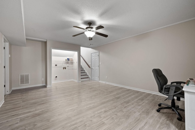 4328 Monticello Trce, Adams, TN 37010 - unfurnished office featuring ceiling fan, a textured ceiling, and light wood finished floors