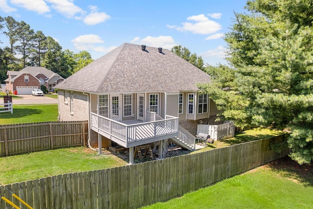 4328 Monticello Trce, Adams, TN 37010 - rear view of house with roof with shingles, a deck, a fenced backyard, and stairs