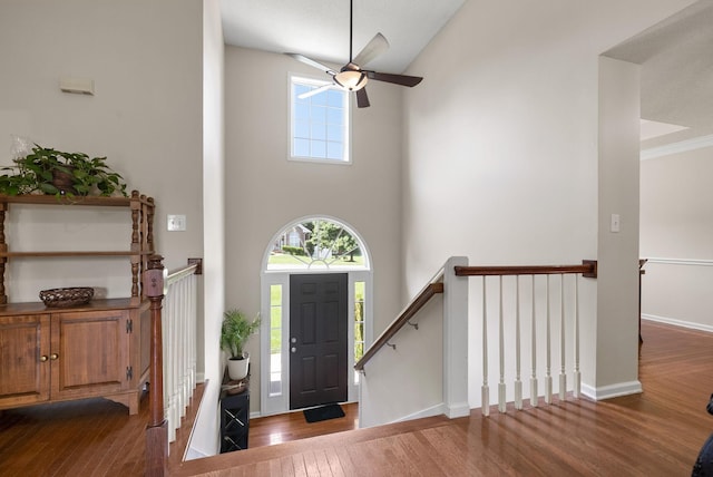 4328 Monticello Trce, Adams, TN 37010 - entryway with wood finished floors, high vaulted ceiling, and a ceiling fan