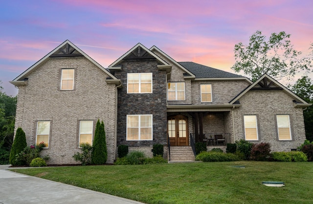 3515 Shellmans Dr, Murfreesboro, TN 37129 - view of front of property featuring a front lawn, brick siding, french doors, and covered porch