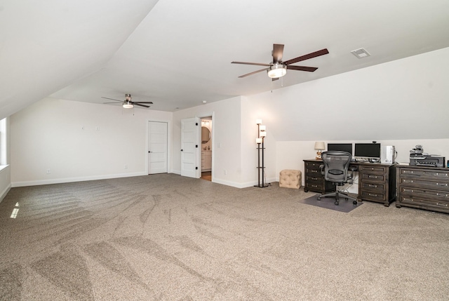 3515 Shellmans Dr, Murfreesboro, TN 37129 - carpeted home office with a ceiling fan and vaulted ceiling
