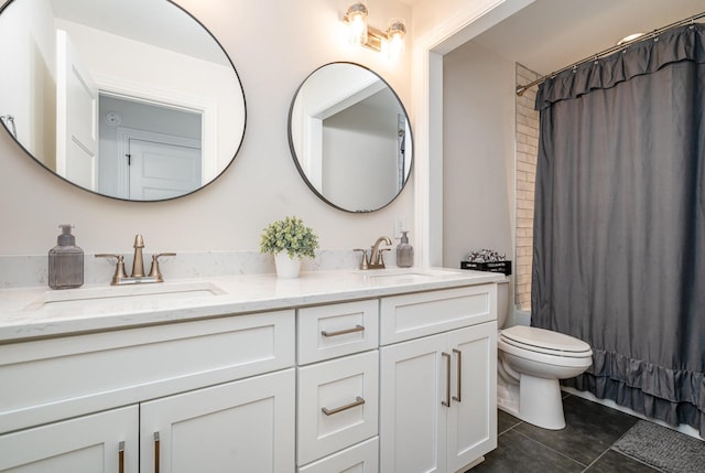 3515 Shellmans Dr, Murfreesboro, TN 37129 - bathroom with double vanity, tile patterned flooring, and shower / tub combo with curtain