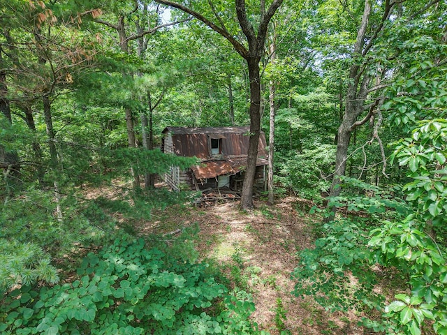 569 Hogans Branch Rd, Hendersonville, TN 37075 - view of yard with an outdoor structure and a forest view