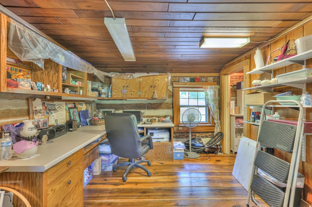 569 Hogans Branch Rd, Hendersonville, TN 37075 - office area with built in study area, wooden ceiling, and hardwood / wood-style floors