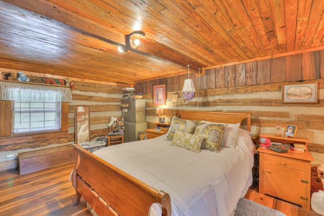 569 Hogans Branch Rd, Hendersonville, TN 37075 - bedroom with wood ceiling, hardwood / wood-style flooring, and wood walls