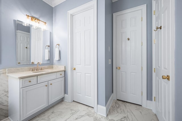 1313 Jewell Ave, Franklin, TN 37064 - bathroom featuring marble finish flooring, vanity, and crown molding