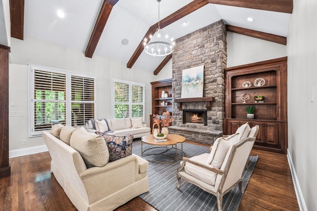 1313 Jewell Ave, Franklin, TN 37064 - living area featuring a chandelier, dark wood-style floors, a fireplace, and recessed lighting