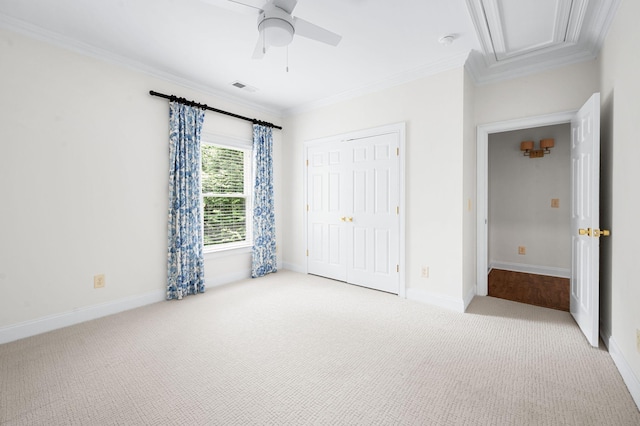 1313 Jewell Ave, Franklin, TN 37064 - unfurnished bedroom featuring carpet flooring, crown molding, a closet, a ceiling fan, and attic access