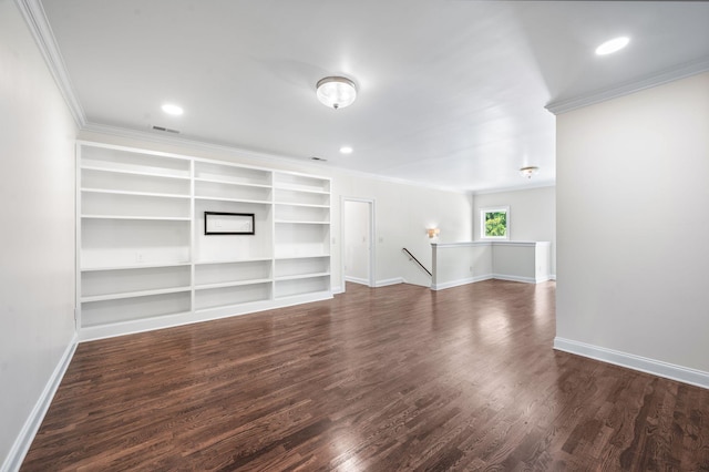 1313 Jewell Ave, Franklin, TN 37064 - unfurnished living room with crown molding, dark wood-style floors, and recessed lighting