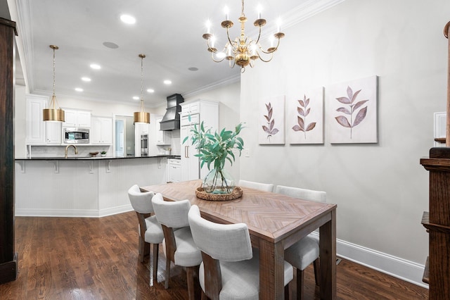 1313 Jewell Ave, Franklin, TN 37064 - dining area featuring a chandelier, ornamental molding, dark wood-style flooring, and recessed lighting