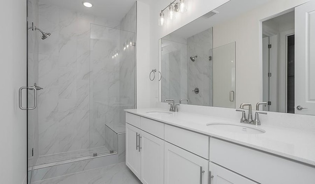 2901 Windstone Trl, Columbia, TN 38401 - full bath featuring a marble finish shower, marble finish flooring, double vanity, and recessed lighting