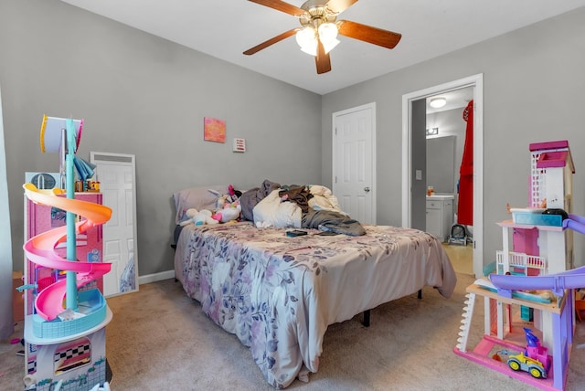 1515 Bridgecrest Dr Unit 408, Antioch, TN 37013 - bedroom with light carpet, ensuite bath, and ceiling fan