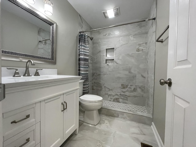 621 Buck Ln, Murfreesboro, TN 37129 - bathroom featuring marble look tiles, vanity, and a tile shower