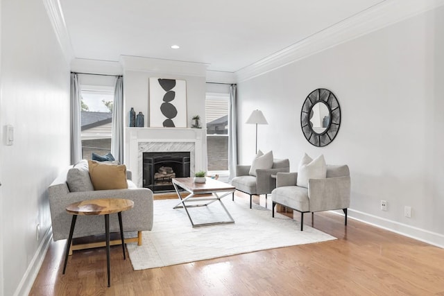 416 Sloan Rd, Nashville, TN 37209 - living area with crown molding, a premium fireplace, wood finished floors, and recessed lighting