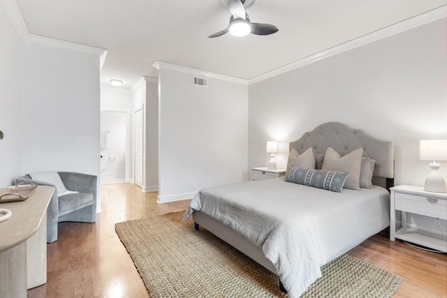 416 Sloan Rd, Nashville, TN 37209 - bedroom featuring crown molding, light wood finished floors, connected bathroom, and ceiling fan